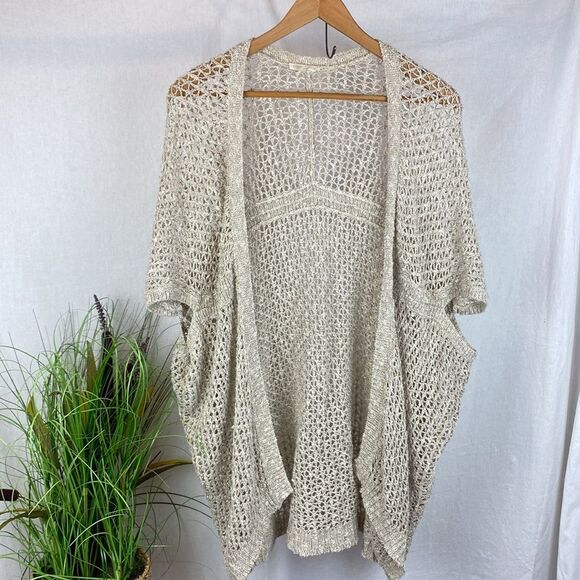 Eileen Fisher Tan Crochet Open Front Cardigan Sweater S - Picture 1 of 7